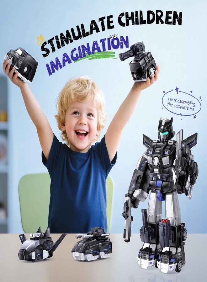 MEWOCHEE 5 in 1 Magnetic Transform Police Trucks Robot Toys Gifts for 3 4 5 6 Year Old Boys Kids, Easy DIY Assembly, Ideals 3 4 5 6 Year Old Boy Birthday Gift Toys, Magnetic Transform Trucks Toy for Boys - Image 4